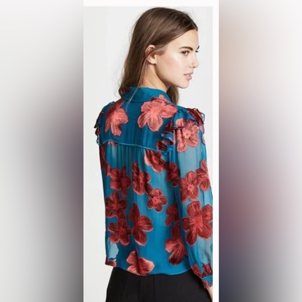 Alice + Olivia Ziggy Ruffled Floral Burnout Blouse - Picture 2 of 7